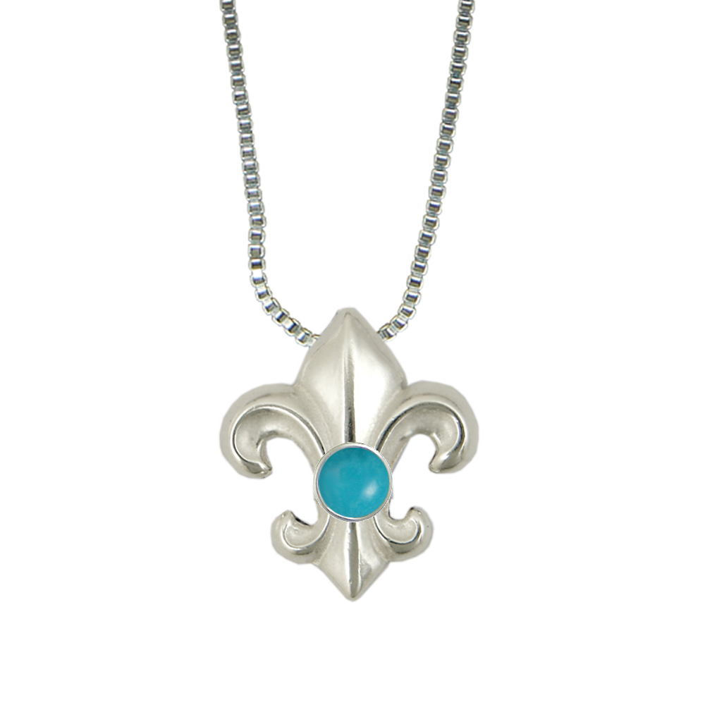 Sterling Silver Fleur de Lis Pendant Necklace With Turquoise